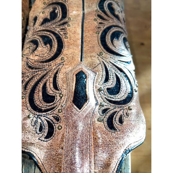 Corral Tan Western Boot Snip Toe Women's Size 8M Inlay Pattern - Picture 4 of 9